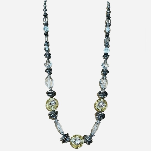 Chico's Long Chunky Beaded Necklace Silver Tone Citrine-Like Stones Crystal - Picture 5 of 11